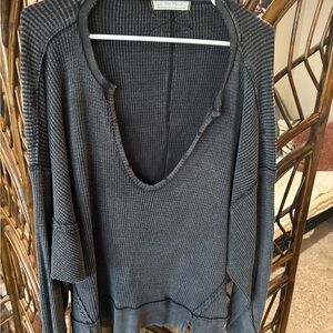 We The Free Charcoal Ribbed Knit Top